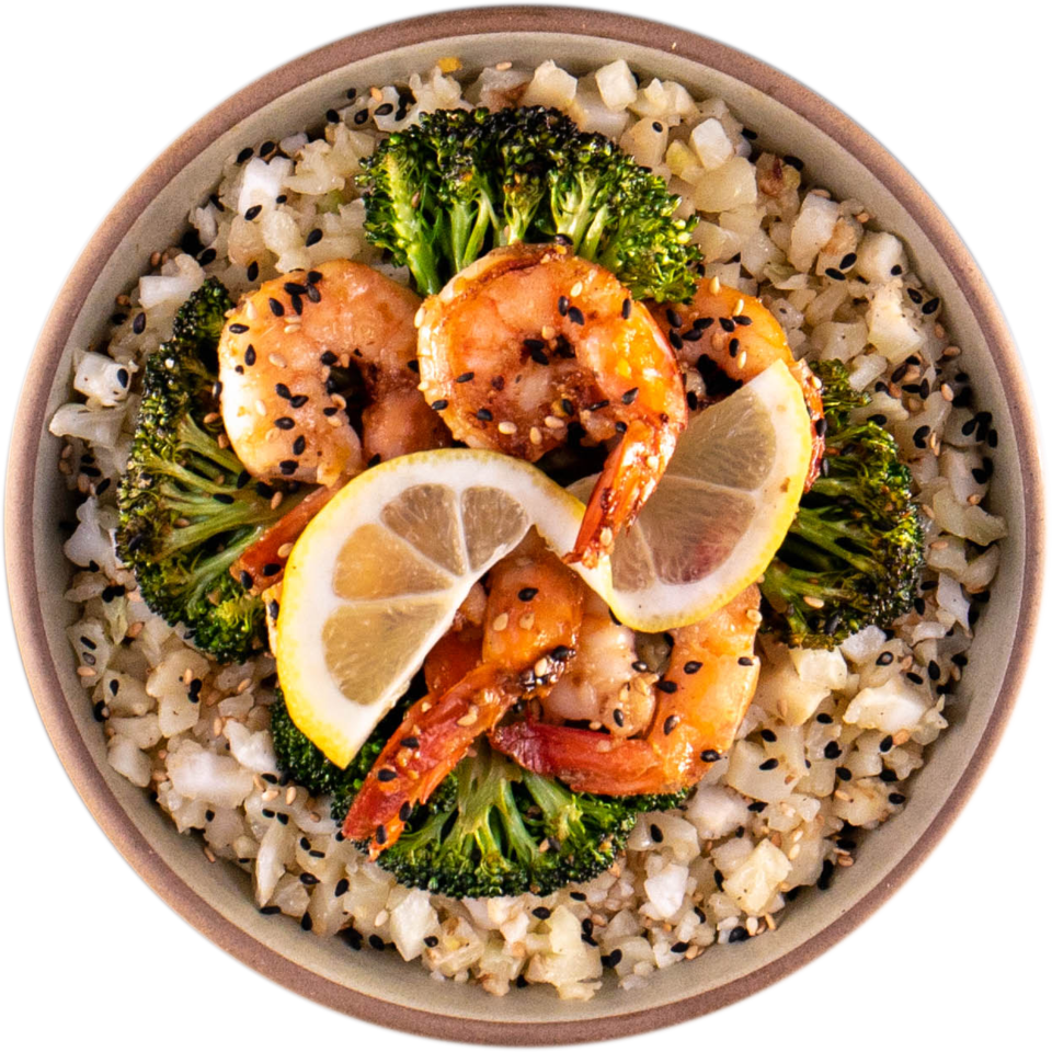 Garlic Shrimp with Broccoli and Cauliflower Rice Innit